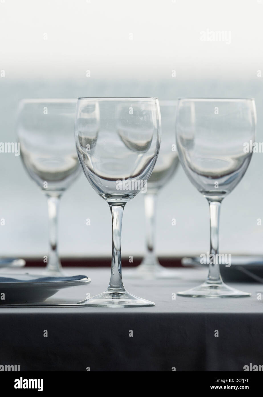 Close-Up Of Four Wine Glasses Stock Photo