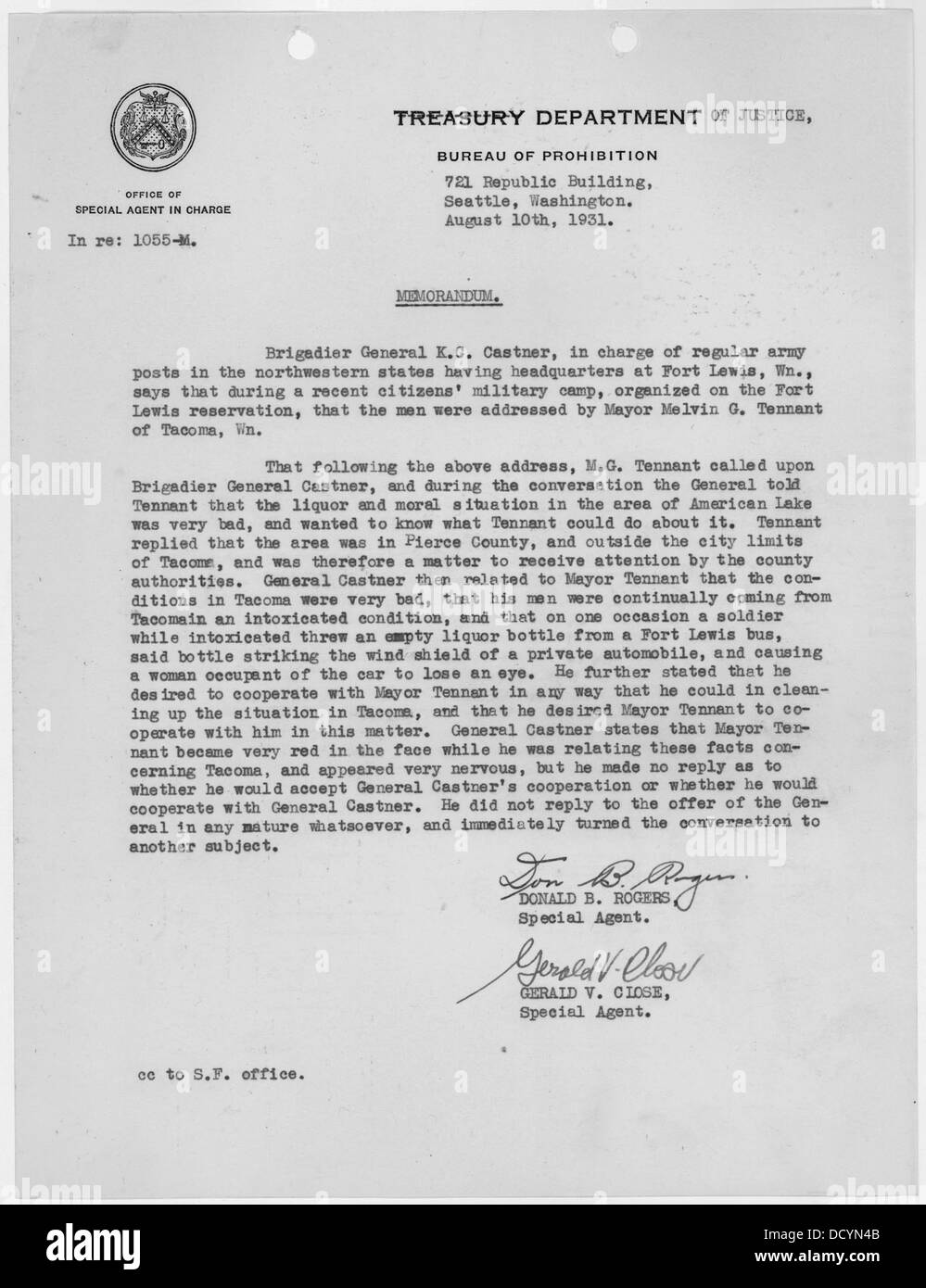 Memo regarding conversation with brigadier general k c castner hires