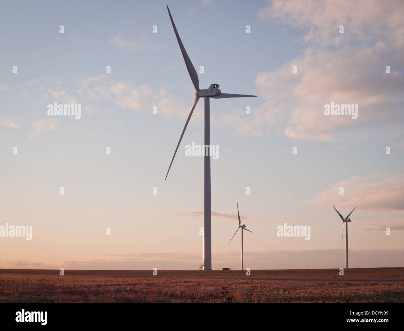 Wind turbines farm at sunset in Limon, Colorado Stock Photo Alamy