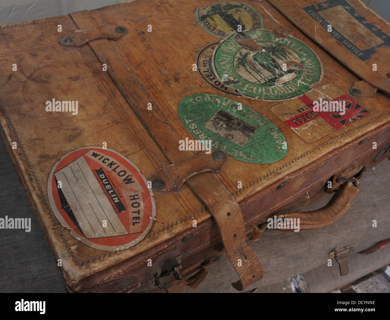 Wicklow Hotel Dublin,Luggage and old luggage labels, cases boxes Stock Photo
