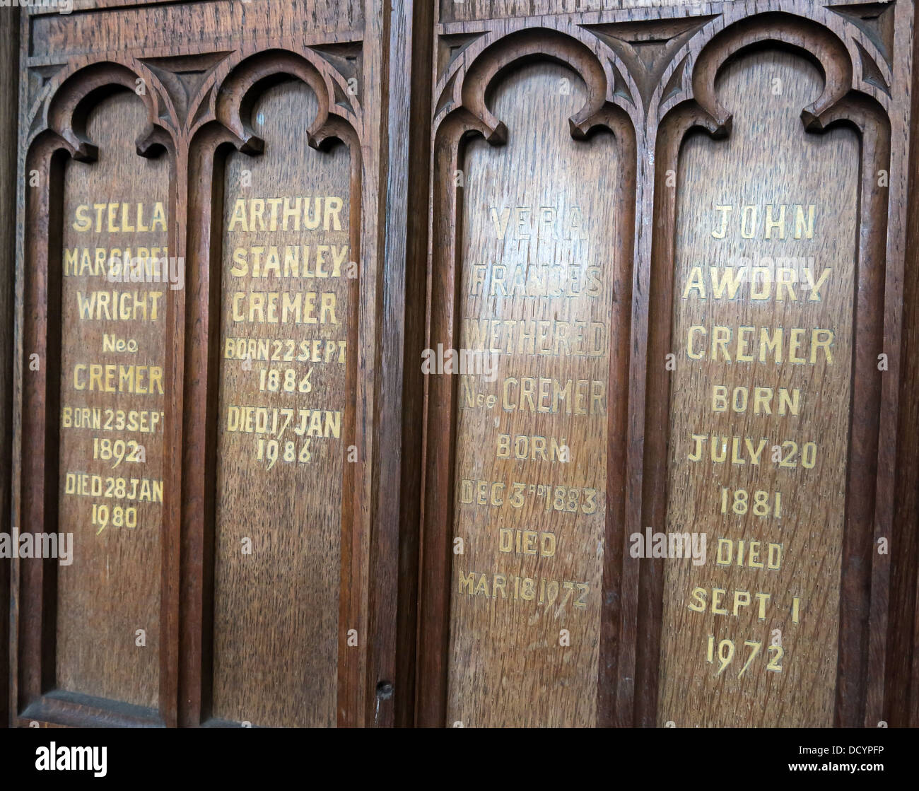Arthur Stanley Cremer Wood Panels,Lacock Abbey,Lacock,Wiltshire, England, SN15 Stock Photo