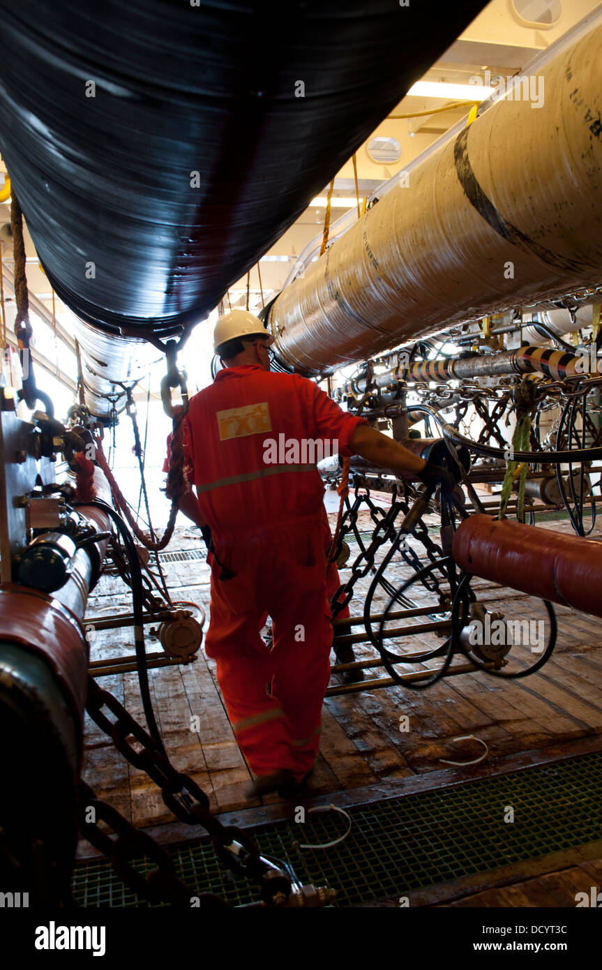 Gun Mechanics working on Seismic Air guns at Gun Deck in the seismic