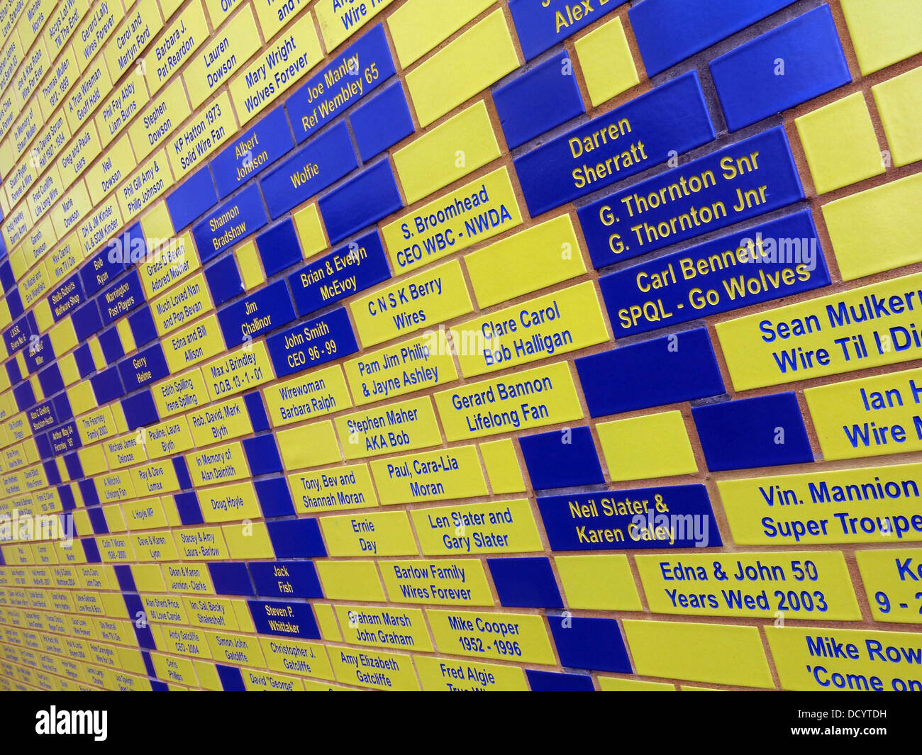 Angled view of Brian Bevan bricks face at Warrington Wolves Rugby Stadium, Cheshire England UK Stock Photo