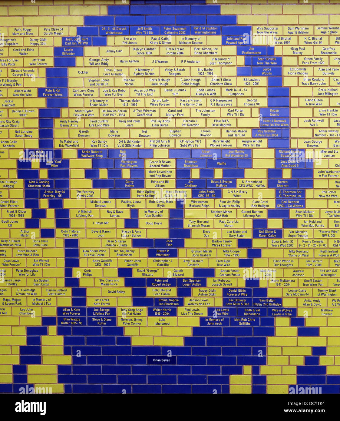 Bricks forming face of Brian Bevan at Warrington Wolves Rugby Stadium, Cheshire England UK Stock Photo
