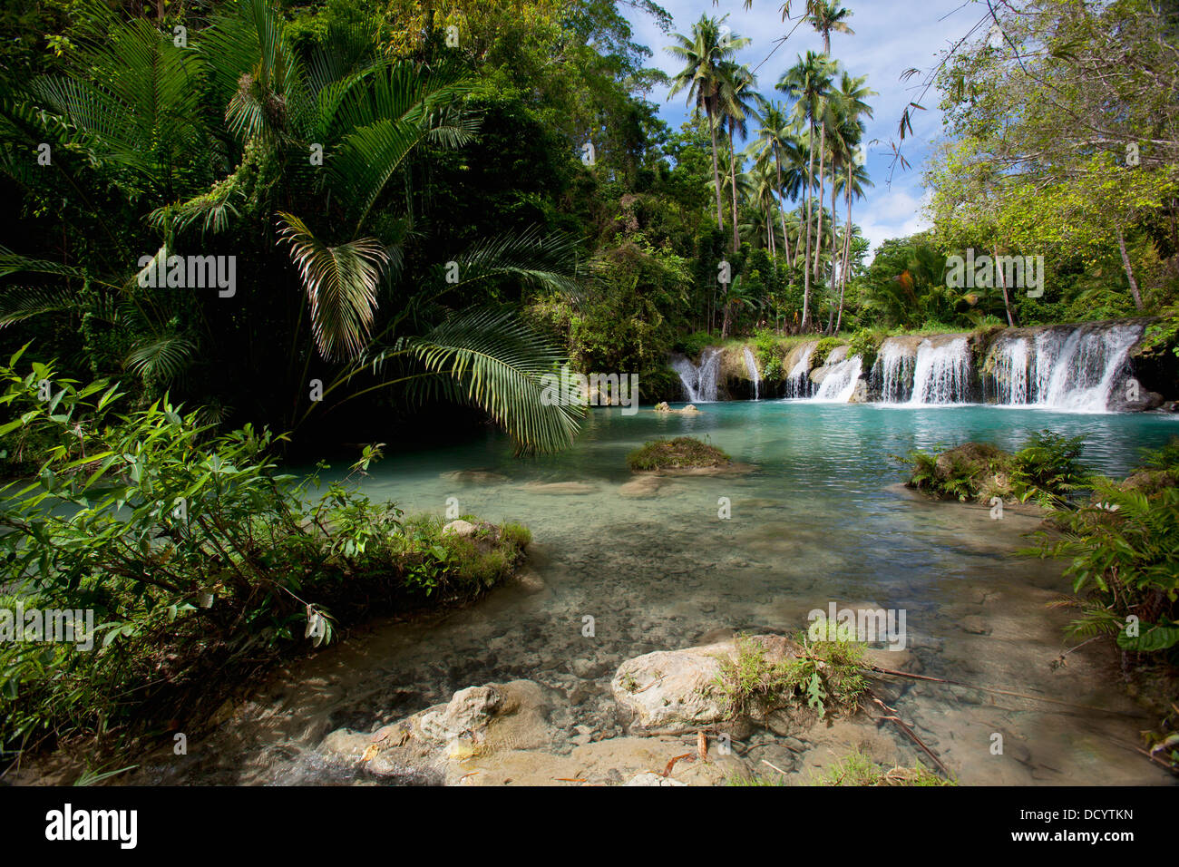 Tranquil Waterfall Scenic; Cambugahay Falls, Siquijor, Philippines Stock Photo