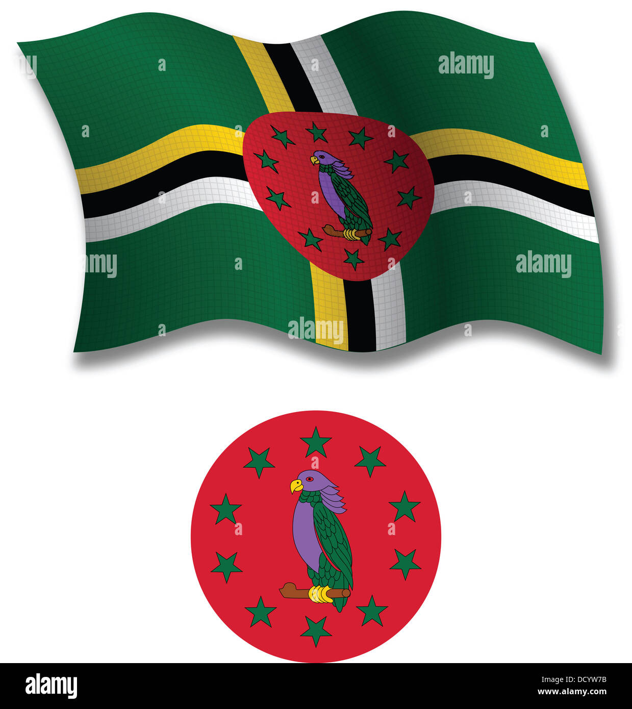 dominica shadowed textured wavy flag and coat of arms against white