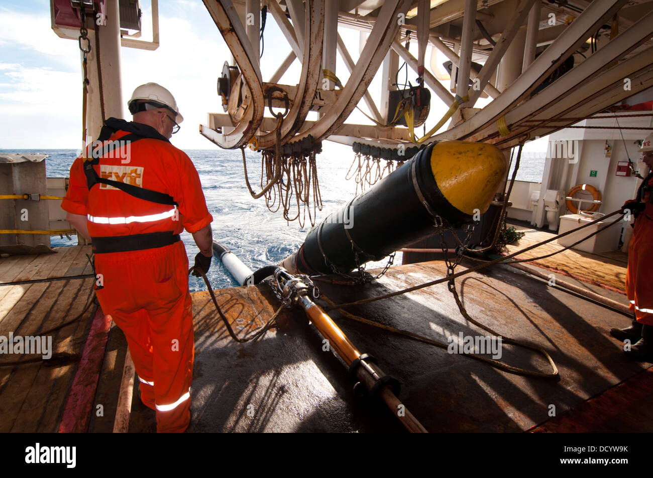Gun Mechanics working on Seismic Air guns at Gun Deck in the seismic