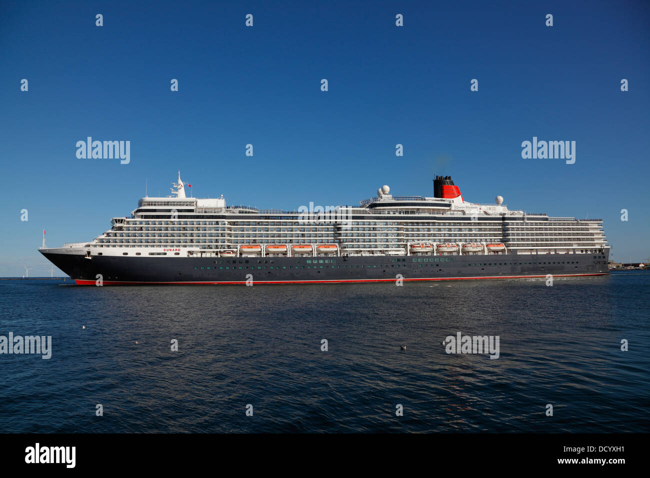 The newest MS Queen Elizabeth cruise ship near the port entrance after ...