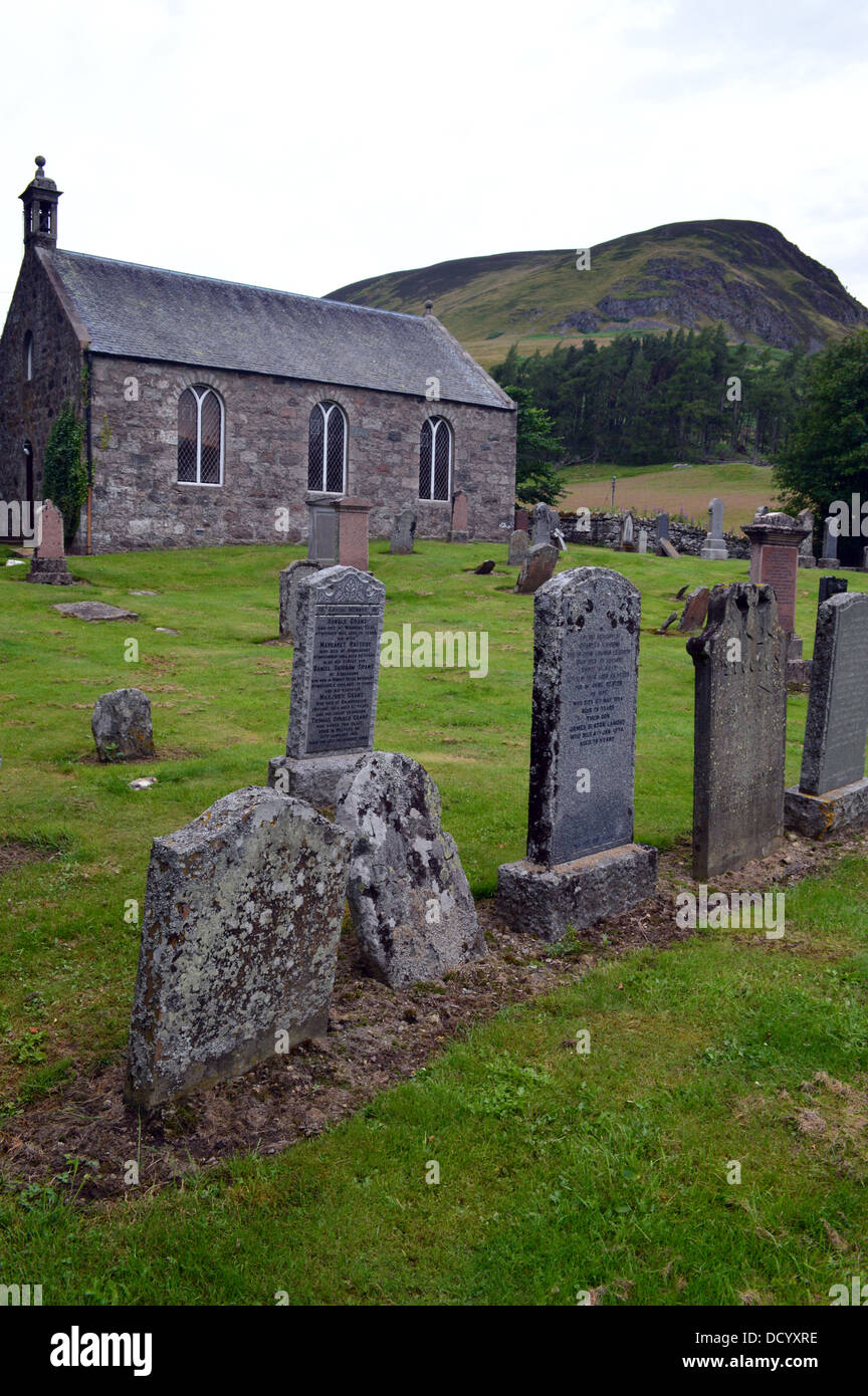 The Spittel of Glensee Parish Church & Graveyard with the Scottish Mountain Ben Gulabin (a Corbett) in the background Stock Photo