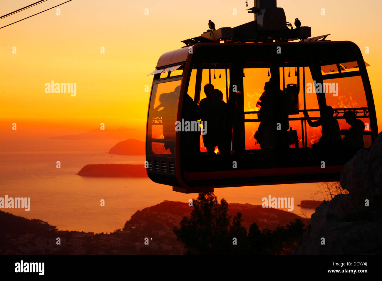 Dubrovnik Croatia. Cable car at sunset. Stock Photo