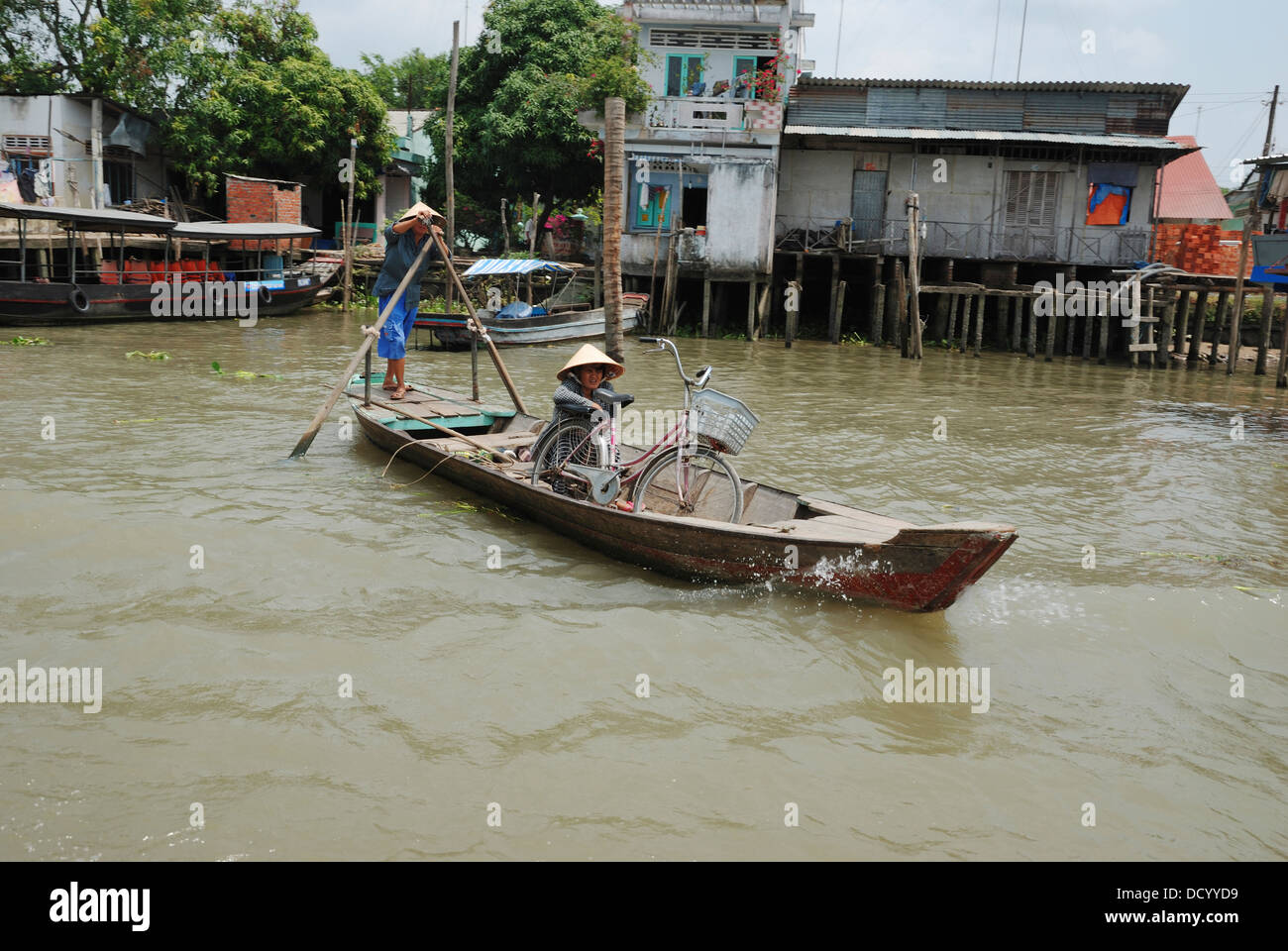 A rowing boat on the Mekong River near Vinh Long, Mekong Delta, Vietnam ...