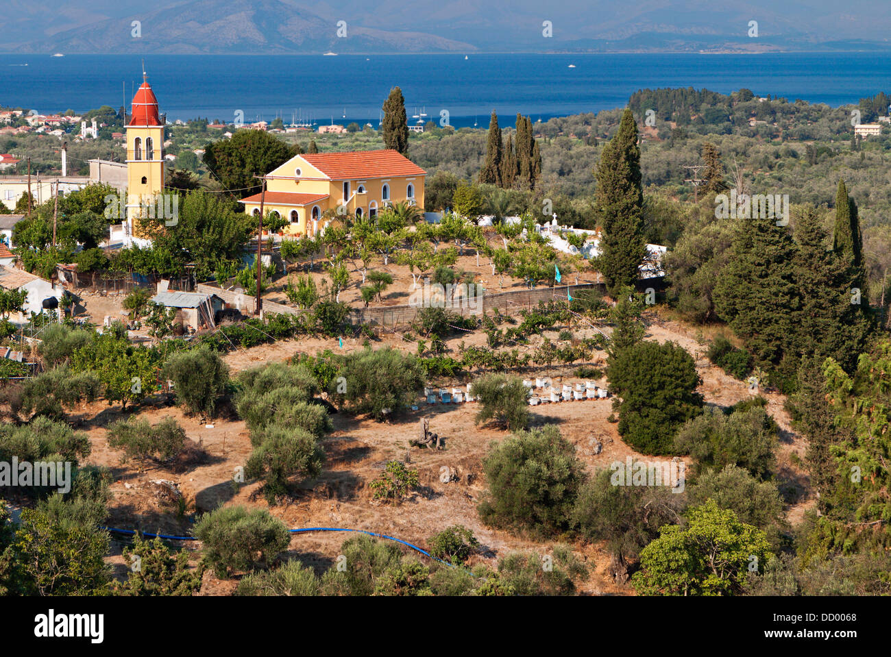 Traditional village and scenery at Corfu island in Greece Stock Photo
