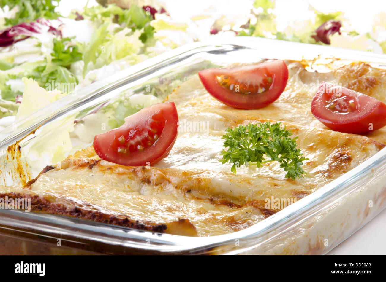 Lasagna in a glass bowl Stock Photo Alamy