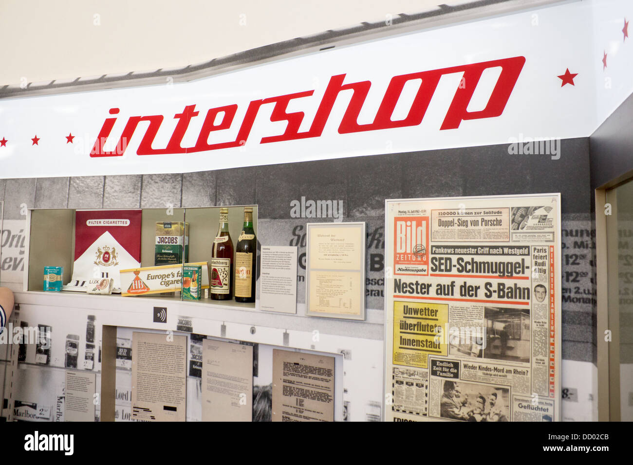 Intershop GDR era luxury goods shop display in Tränenpalast Palace of Tears exhibition Berlin Germany Stock Photo