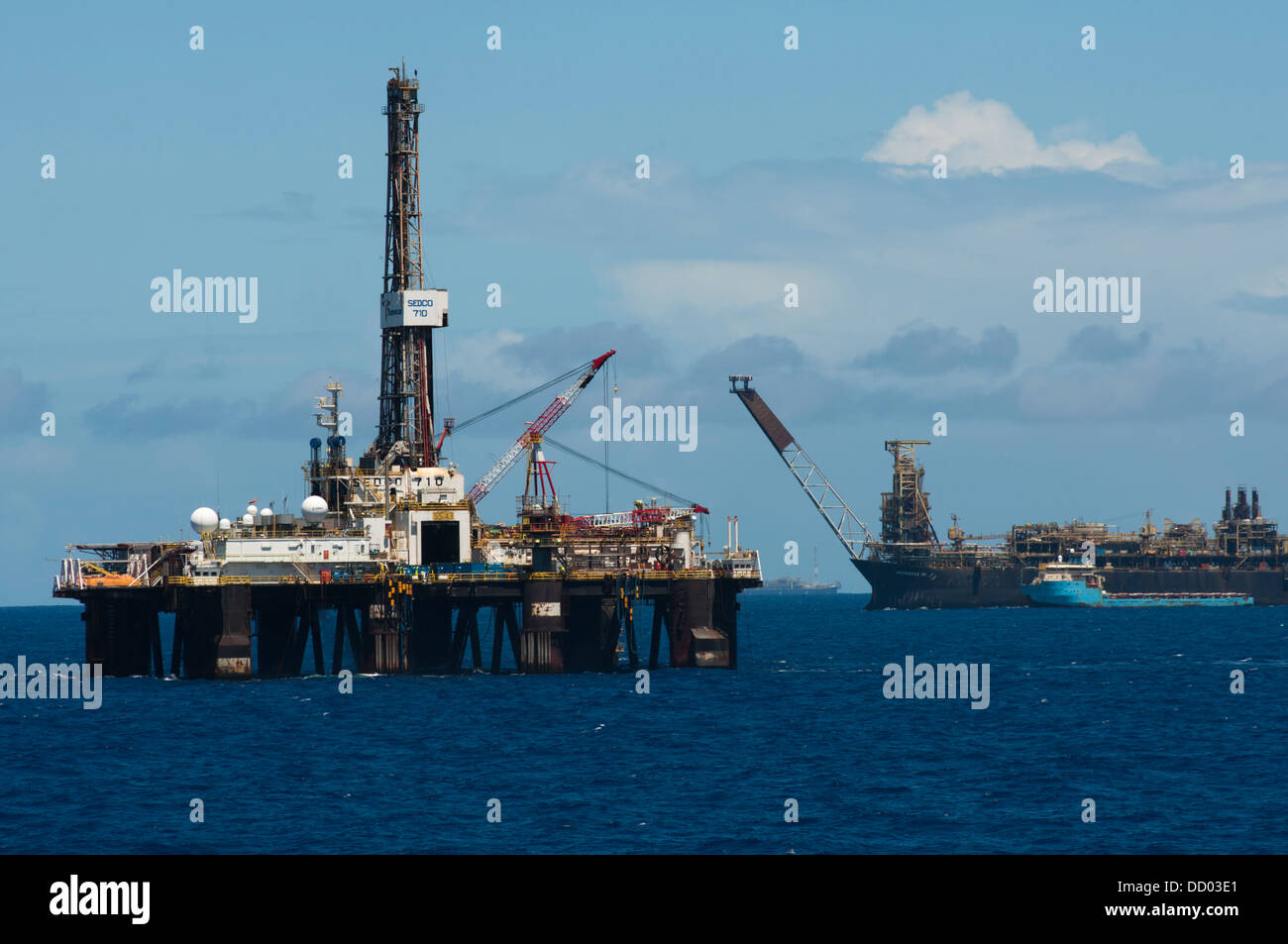 drilling rig and an FPSO vessel at oil field in Campos basin, Brazil Stock Photo