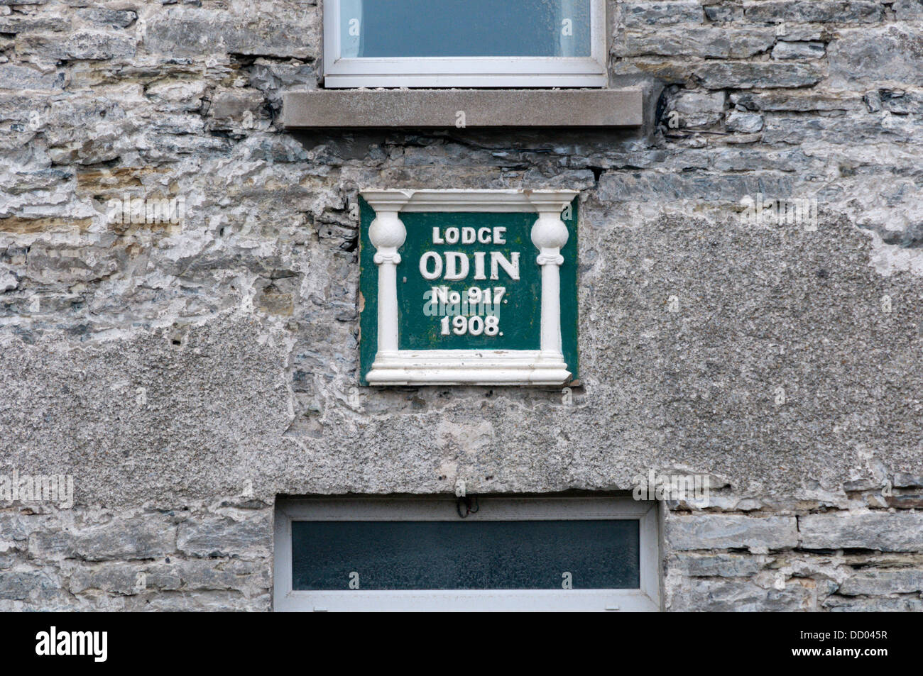 Masonic sign on building in Dounby, Orkney. Stock Photo