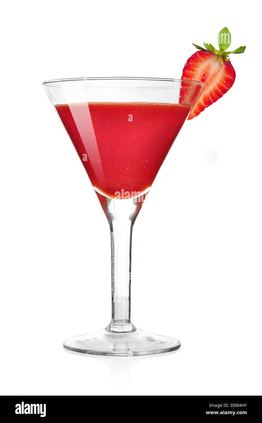 Frozen strawberry daiquiri alcohol cocktail. Isolated on white