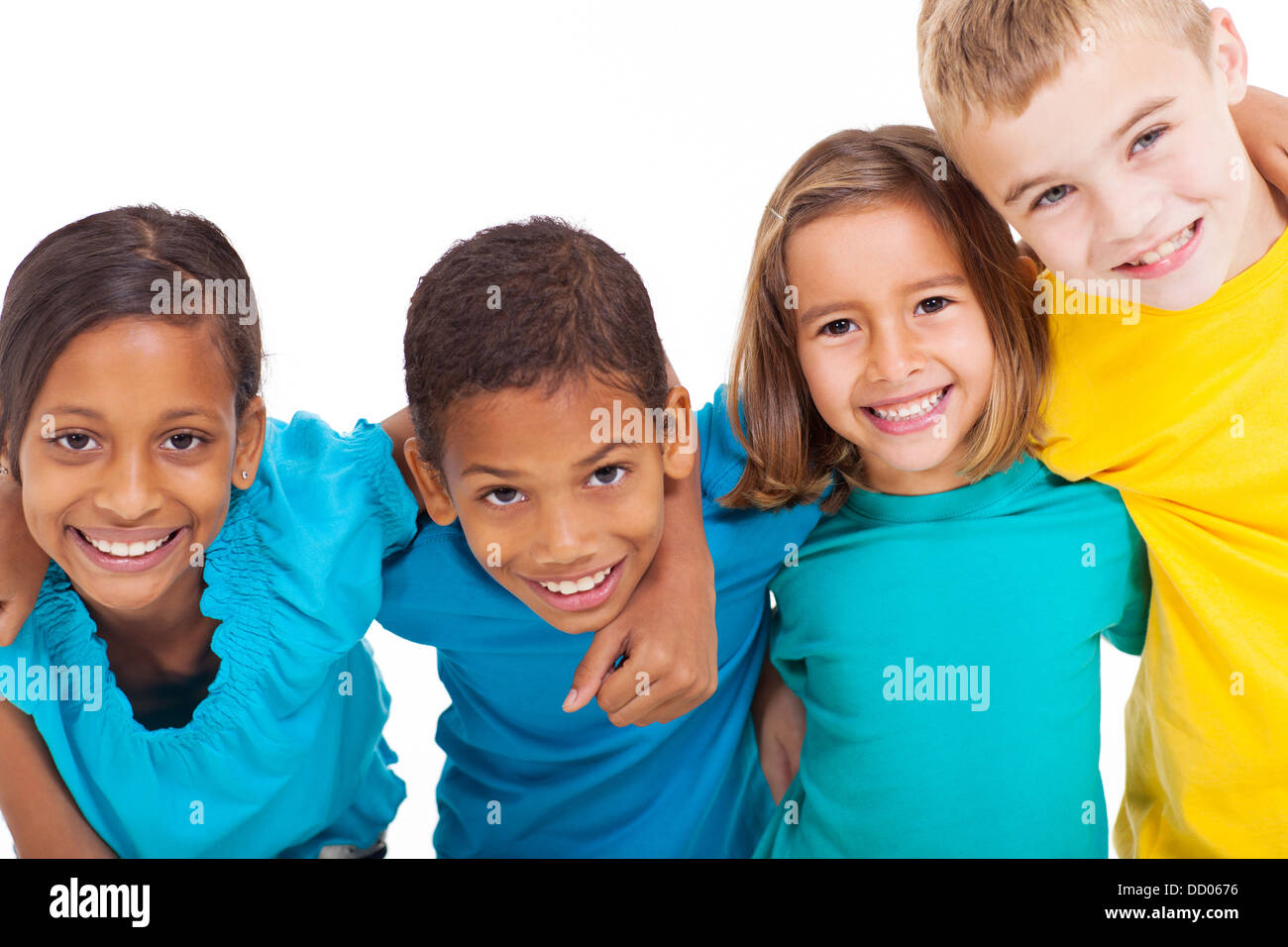 group of multiracial kids portrait in studio on white background Stock Photo