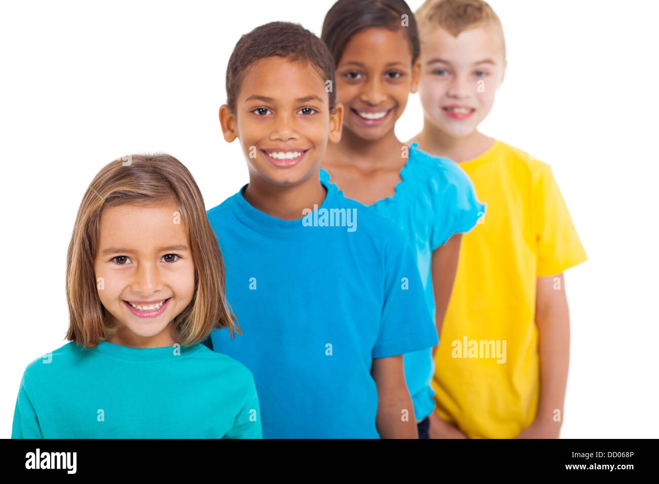 group of multiracial children portrait in studio on white background Stock Photo