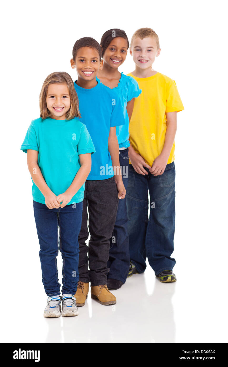 happy multiracial young children isolated on white Stock Photo