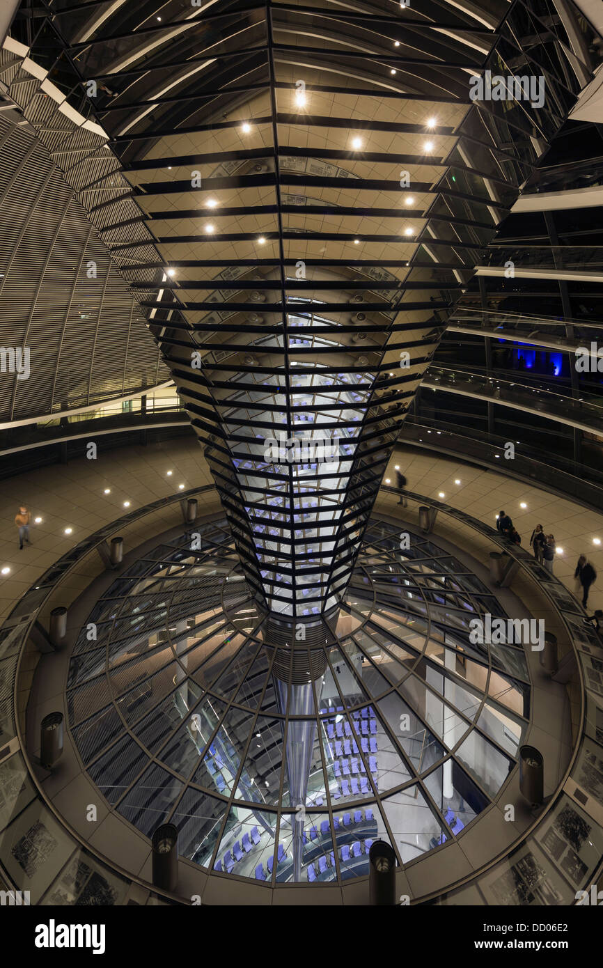 interior of the Reichstag dome at night, Berlin, Germany Stock Photo