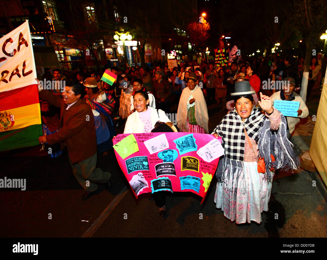 LA PAZ, BOLIVIA, 22nd August 2013. People take part in a march organised by the Red Pro-Vida (Pro Life Network) to protest against decriminalising abortion. Bolivia has been debating whether to decriminalise abortion since March 2012. Credit:  James Brunker / Alamy Live News Stock Photo