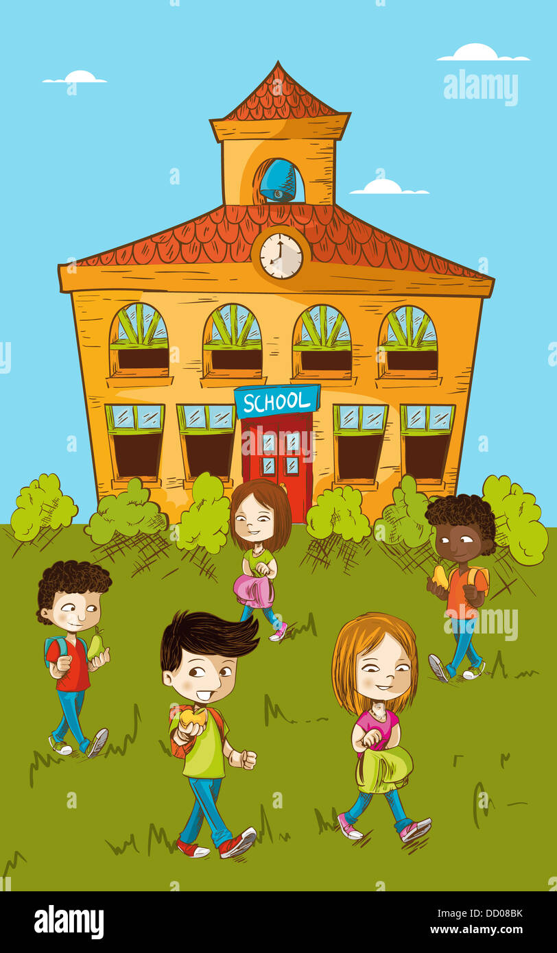 Back school cartoon kids walking hi-res stock photography and images - Alamy Back school cartoon kids walking hi-res stock photography and images - Alamy