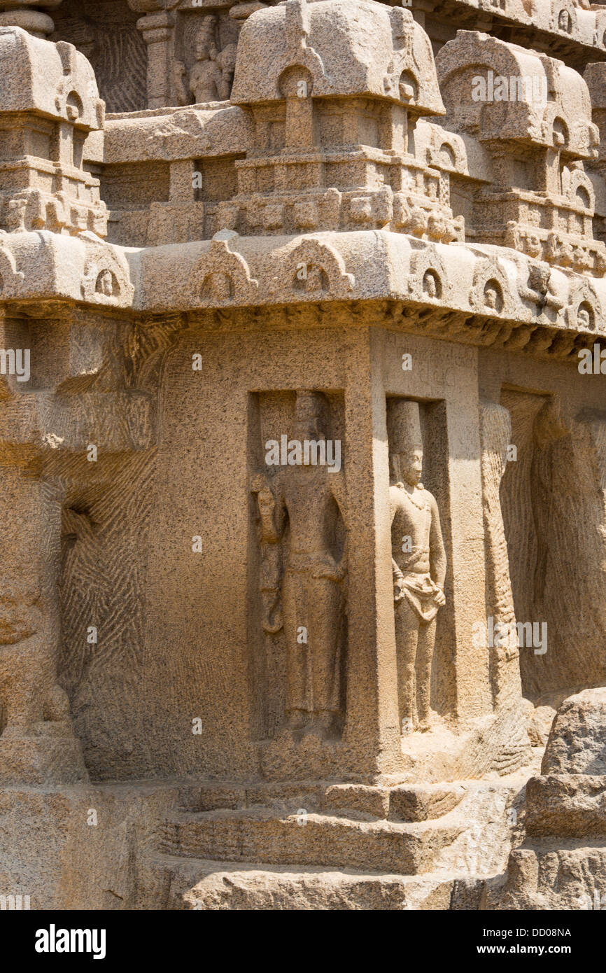 Ancient Rock Temple, Five Rathas , Mamallapuram, Tamil Nadu India Stock Photo