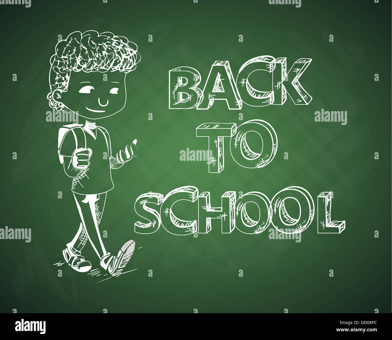Back to school green chalkboard with cartoon kid. Vector layered for ...