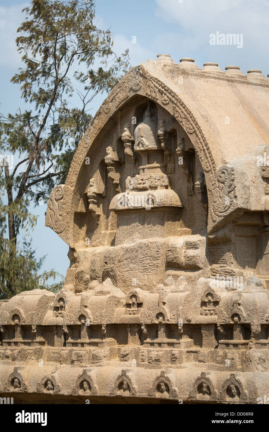 Ancient Rock Temple, Five Rathas , Mamallapuram, Tamil Nadu India Stock Photo