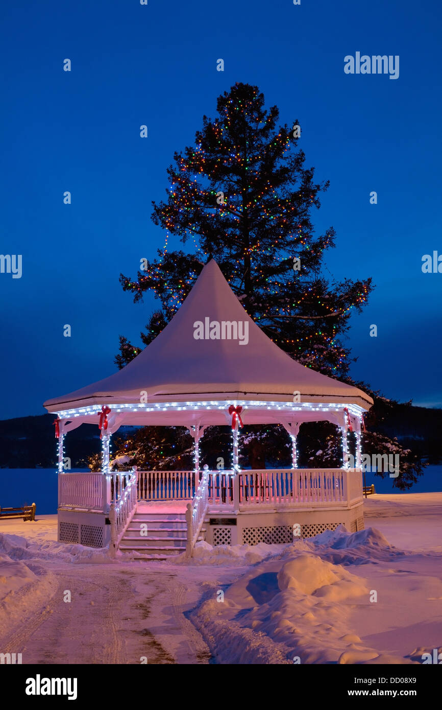 A Gazebo With Christmas Lights; North Hatley, Quebec, Canada Stock