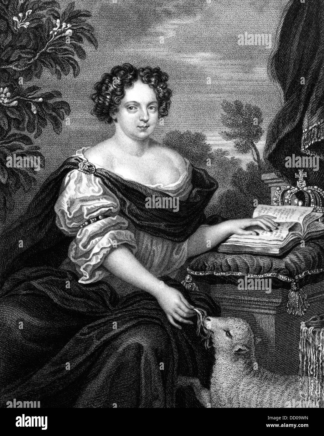 Catherine of Braganza (1638-1705) on engraving from 1830. Stock Photo