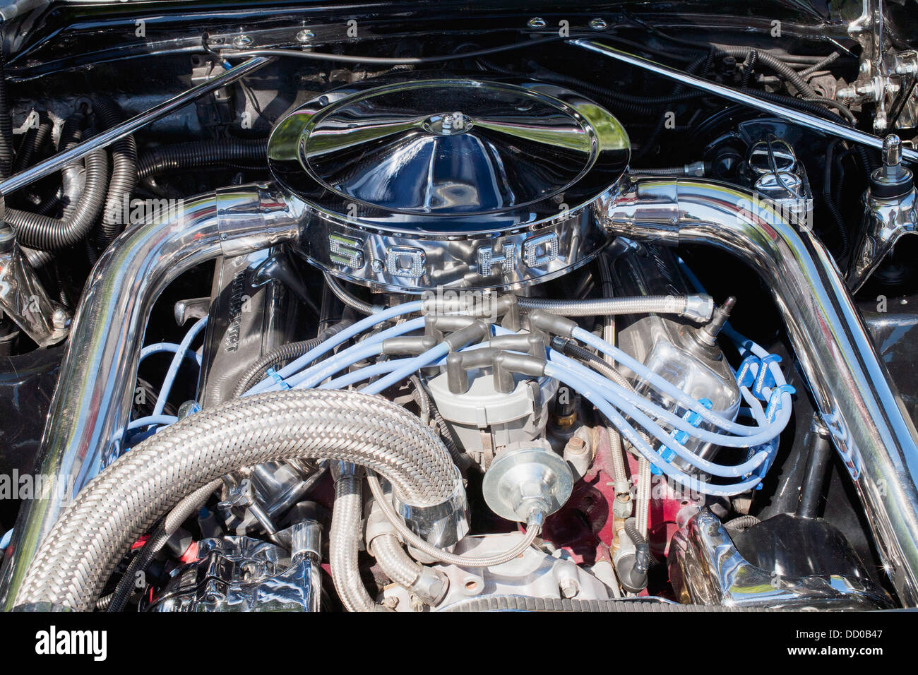Engine In A Hot Rod Car; Marieville, Quebec, Canada Stock Photo