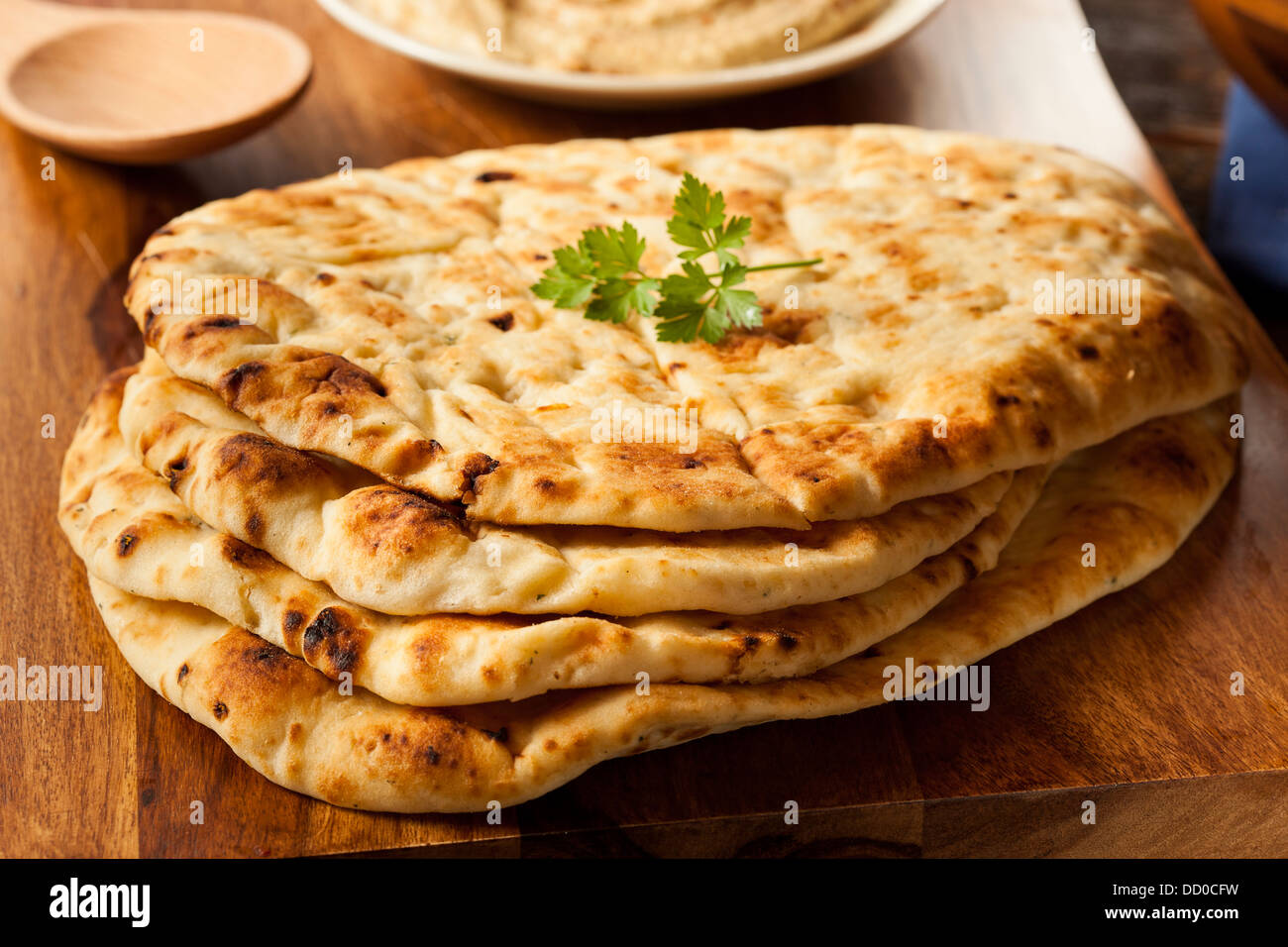 Homemade Indian Naan Flatbread made with Whole Wheat Stock Photo