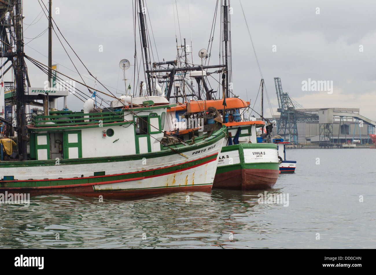 Long line fishing boats moored at the fishing terminal, at Ponta da