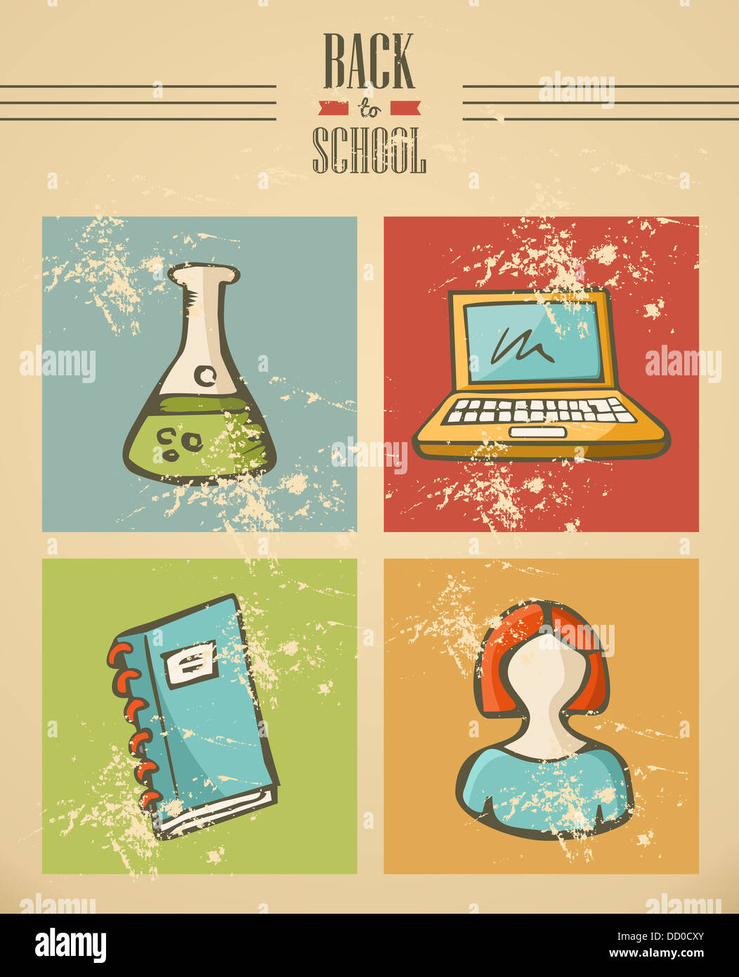 Colorful back to school ribbon icons with grunge background ...