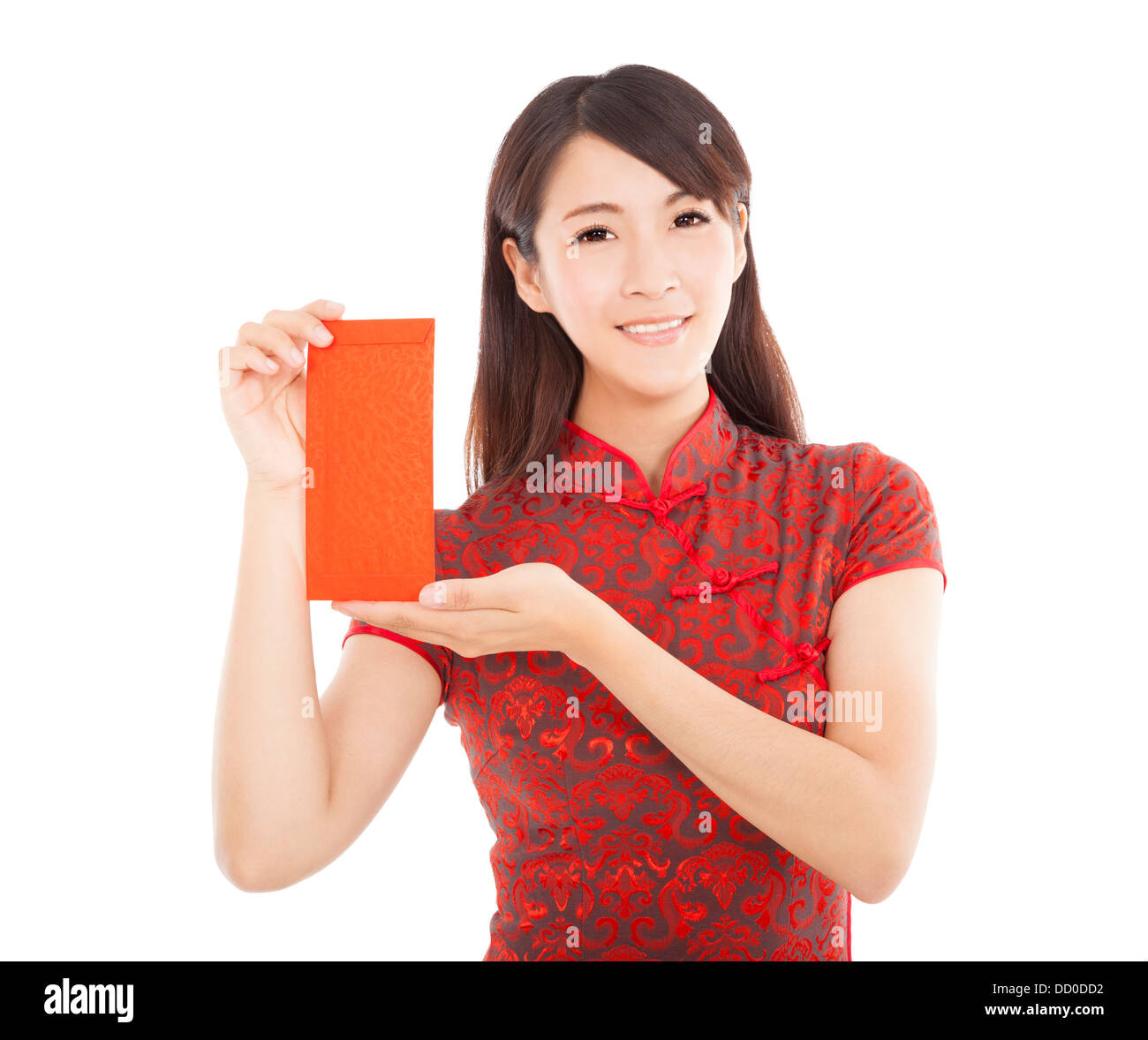 young asian woman holding red bag for happy chinese new year Stock Photo