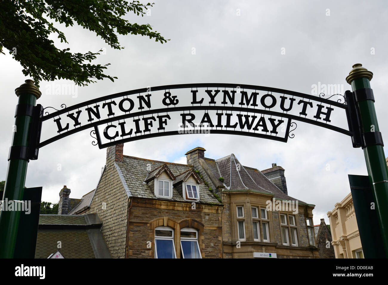 Entrance sign to The Lynton and Lynmouth Cliff Railway, Lynton, Devon, England, United Kingdom Stock Photo