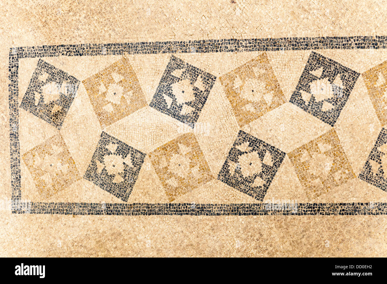 Patterned mosaic on the floor of one of the terrace houses, Ephesus, Turkey Stock Photo