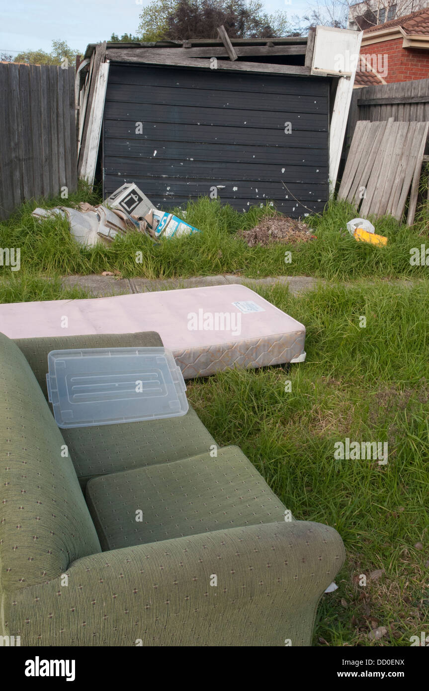 Rubbish dumped outside a rented home in suburban Melbourne, Australia