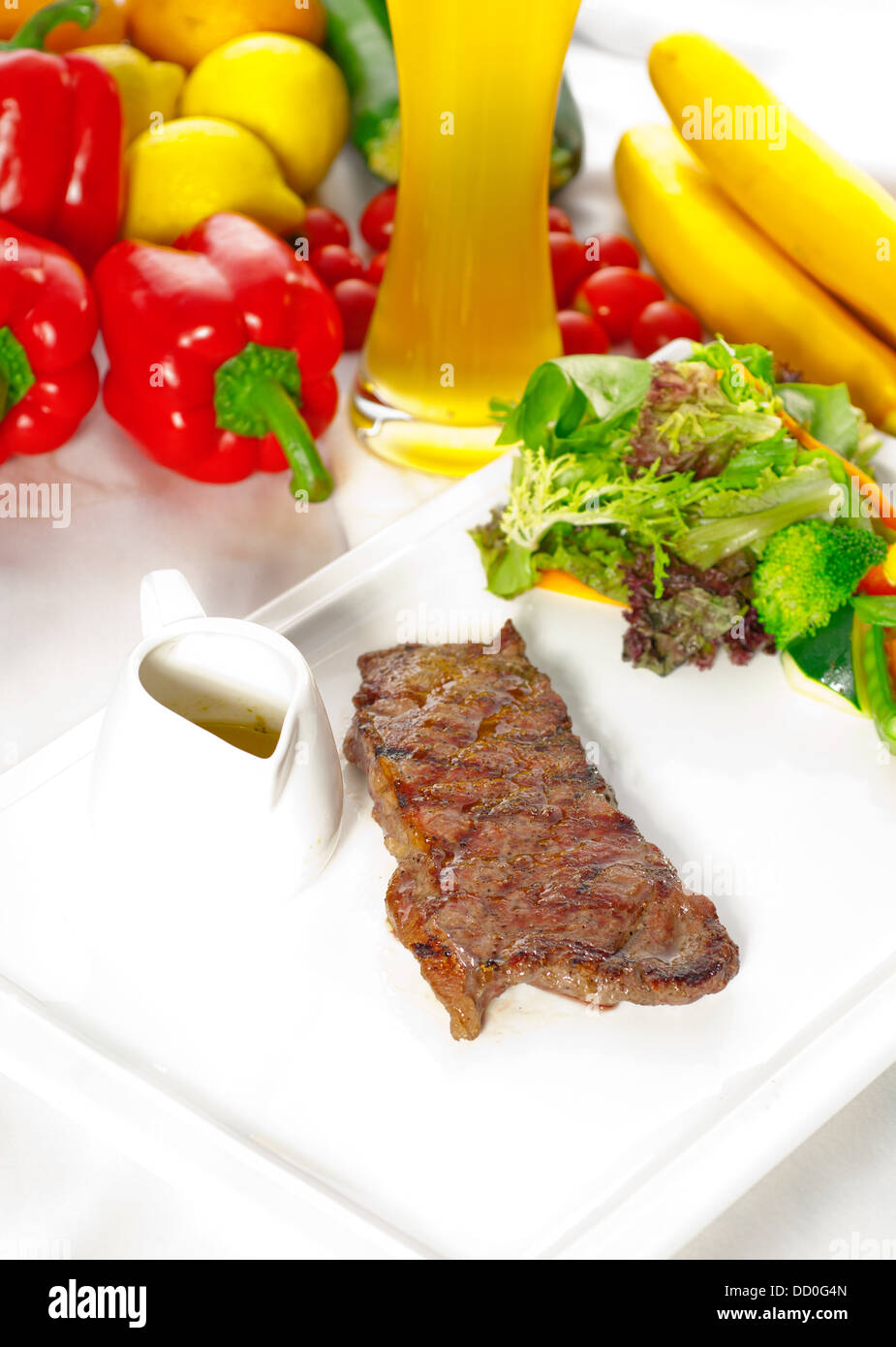 juicy BBQ grilled rib eye ,ribeye steak and vegetables Stock Photo Alamy