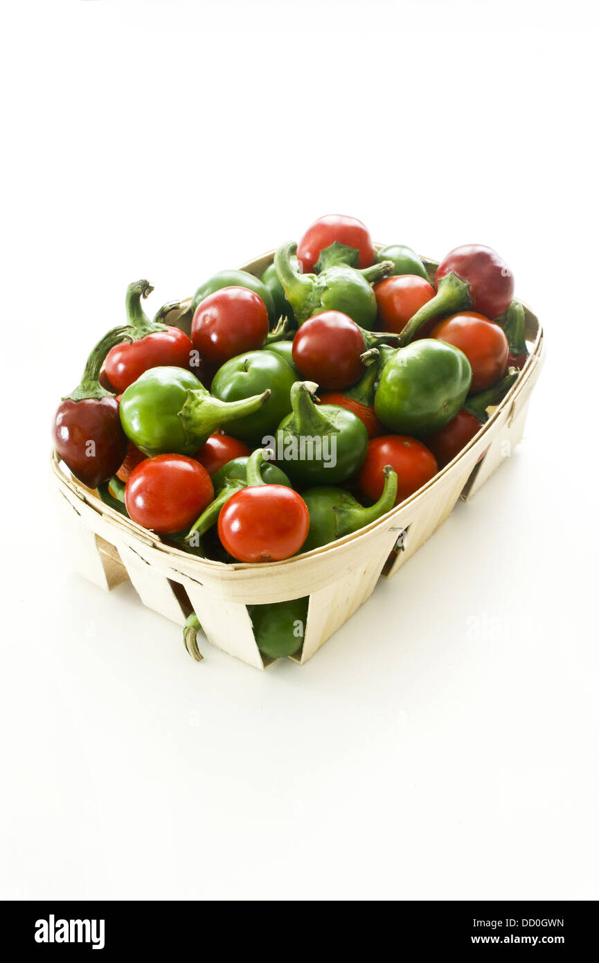 green and red cherry peppers Stock Photo
