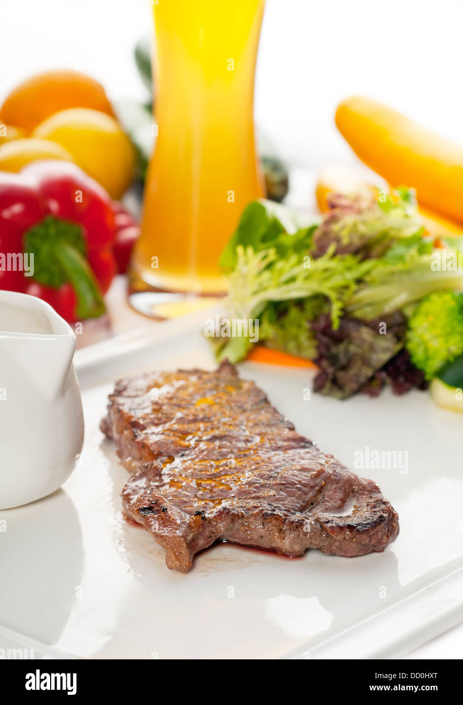 juicy BBQ grilled rib eye ,ribeye steak and vegetables Stock Photo Alamy