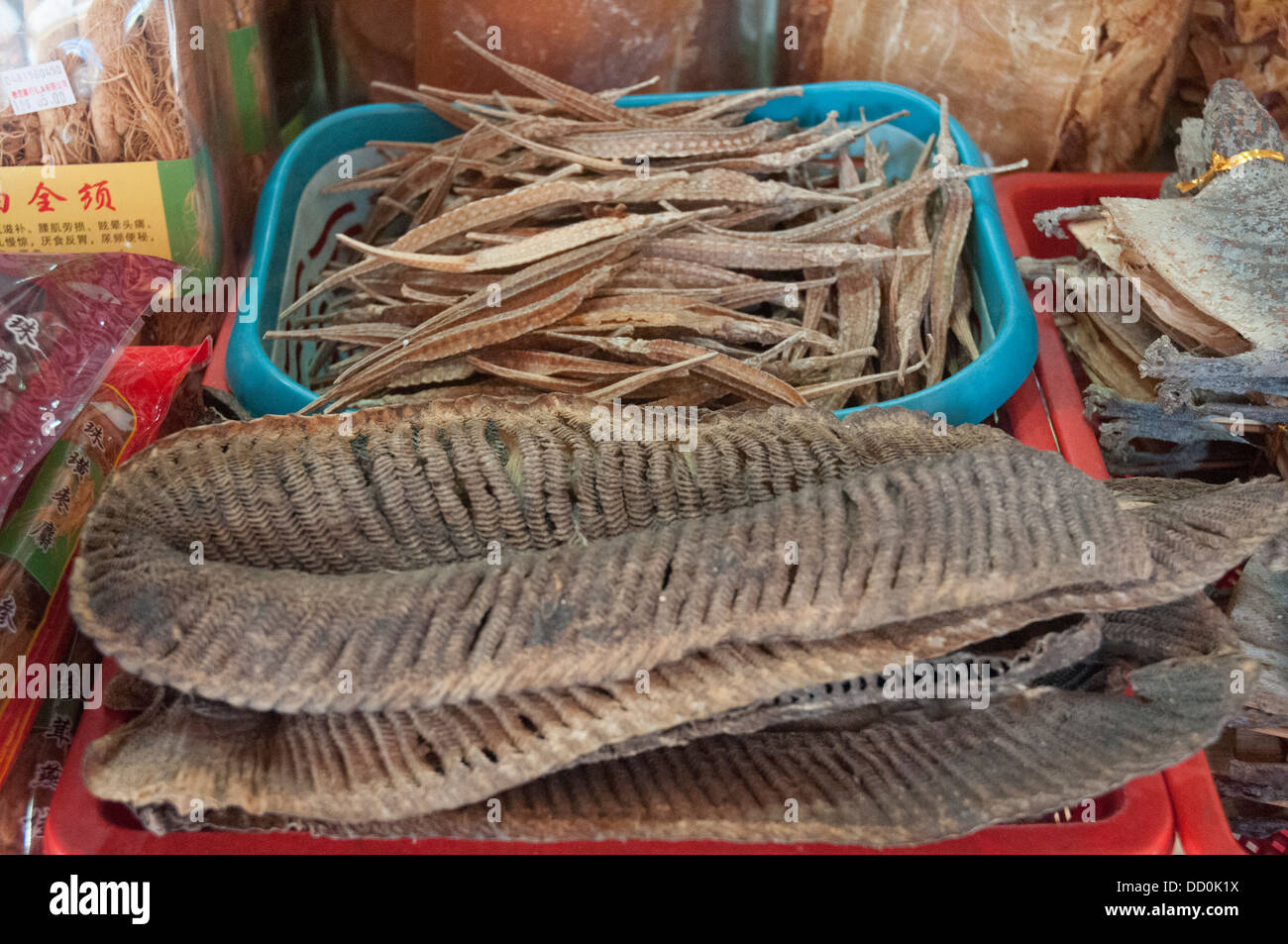 Chinese herbalist's folk remedies displayed in South Bridge Road, Singapore Stock Photo