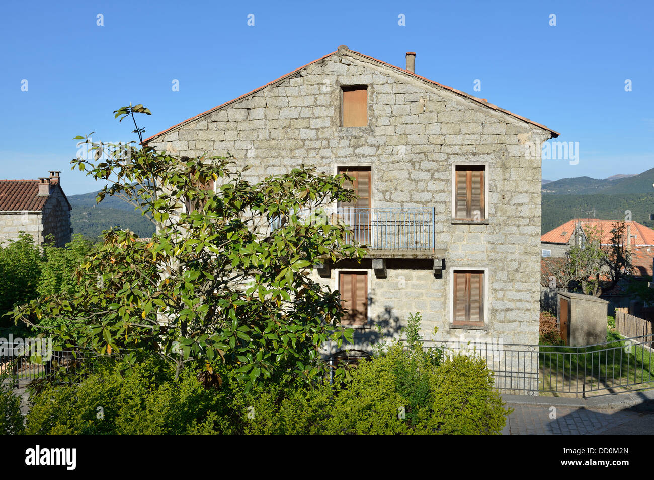 Granite house, village of Zonza, Alta Rocca region, Corsica, France Stock Photo