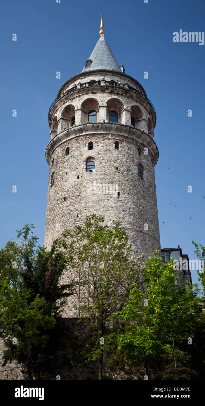 The historic Galata Tower in Istanbul, Turkey. Stock Photo