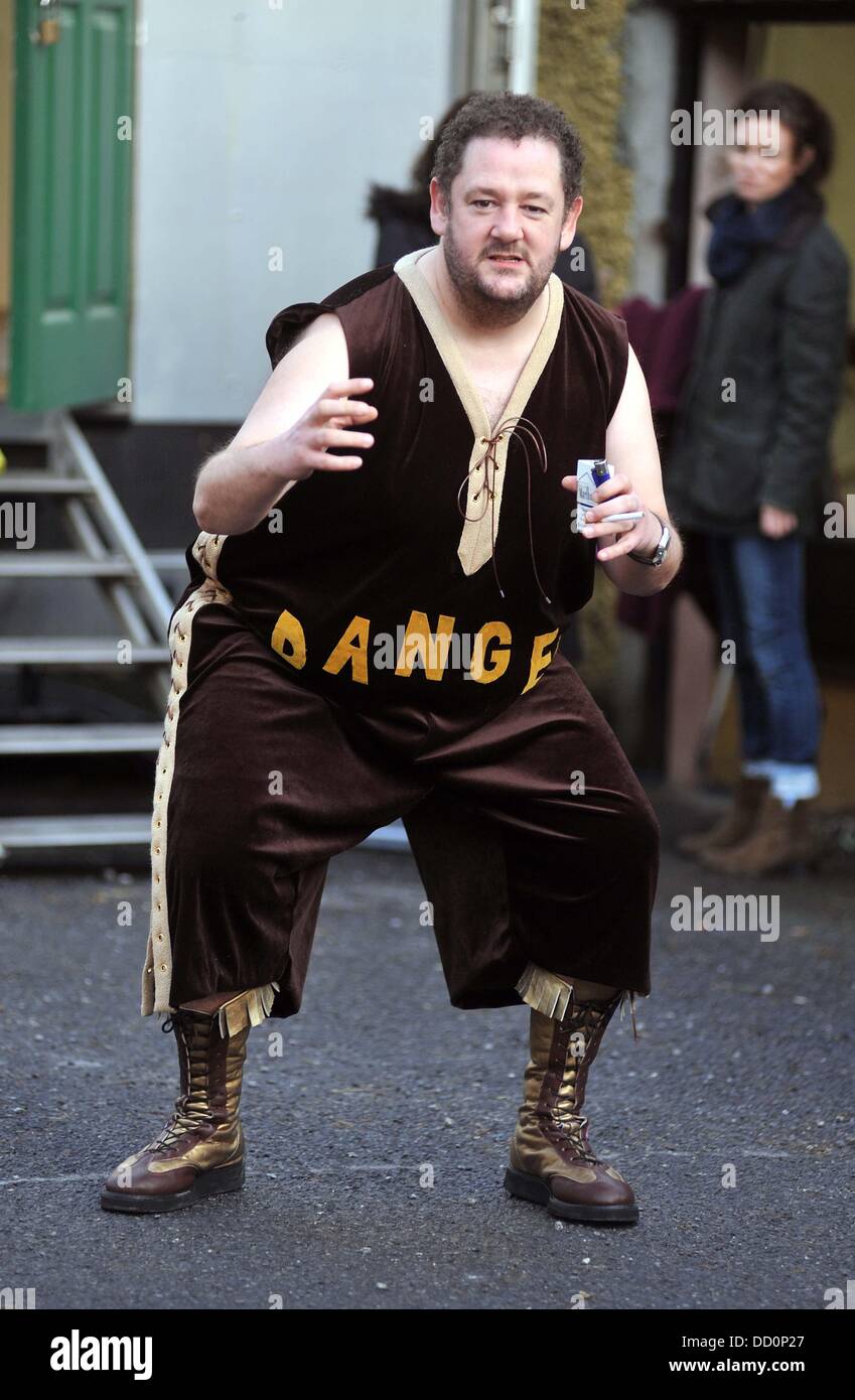 Johnny Vegas Leaving The Wardrobe Trailer On The Set Of Moone Boy Stock Photo Alamy