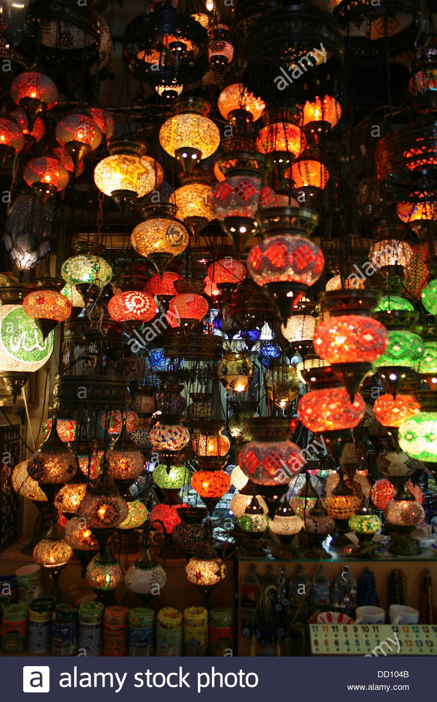 Grand Bazaar Istanbul Turkey Coloured Ceiling Lights Stock Photo