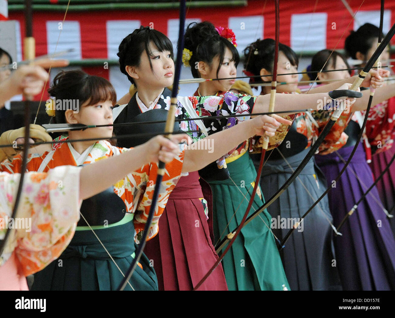 Archery Competition at Kyoto Temple Women in traditional attire