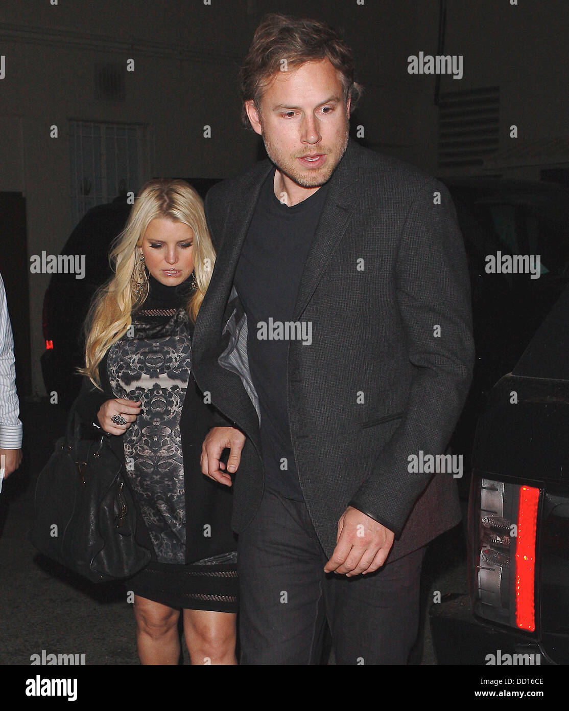 Pregnant Jessica Simpson and Eric Johnson leaving Mastro's restaurant